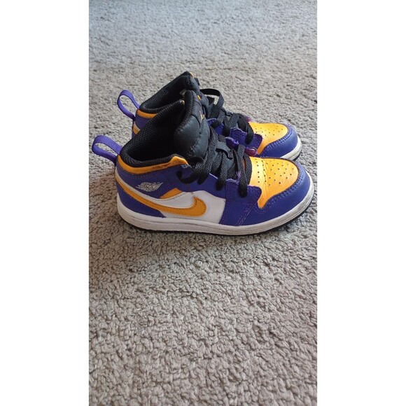 Nike Air Jordan 1 Mid Kids Sneakers Blue Yellow Basketball Shoes Size 9C - Picture 1 of 7